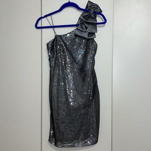 Aqua size 2 one shoulder sparkly bow dress